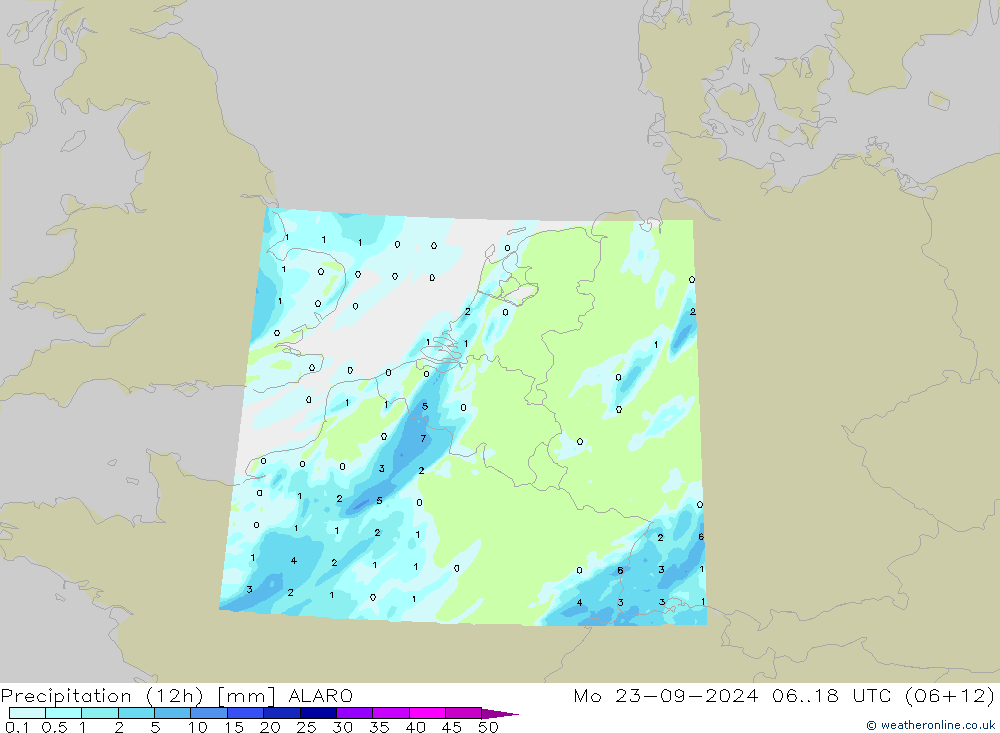 Precipitación (12h) ALARO lun 23.09.2024 18 UTC