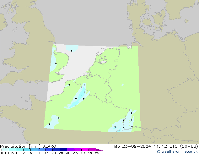 Precipitazione ALARO lun 23.09.2024 12 UTC