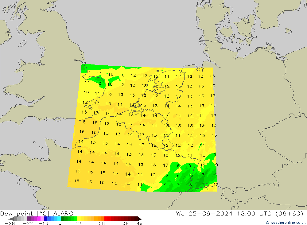 точка росы ALARO ср 25.09.2024 18 UTC