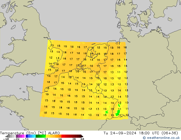 карта температуры ALARO вт 24.09.2024 18 UTC