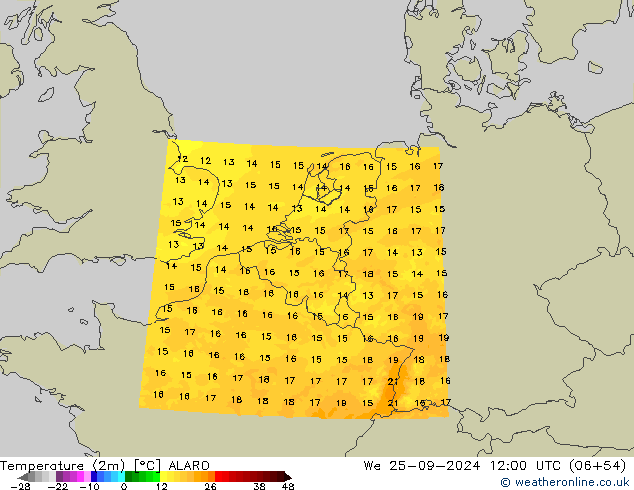 карта температуры ALARO ср 25.09.2024 12 UTC