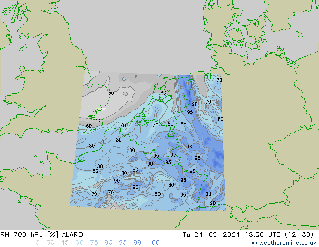 RH 700 hPa ALARO Tu 24.09.2024 18 UTC