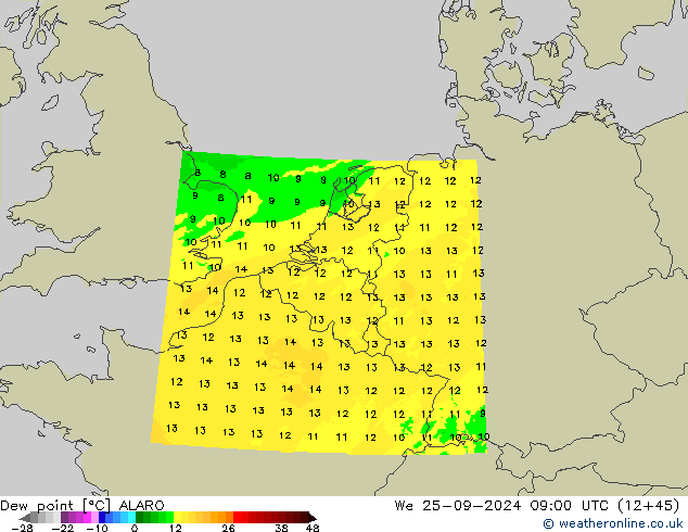 Punto de rocío ALARO mié 25.09.2024 09 UTC