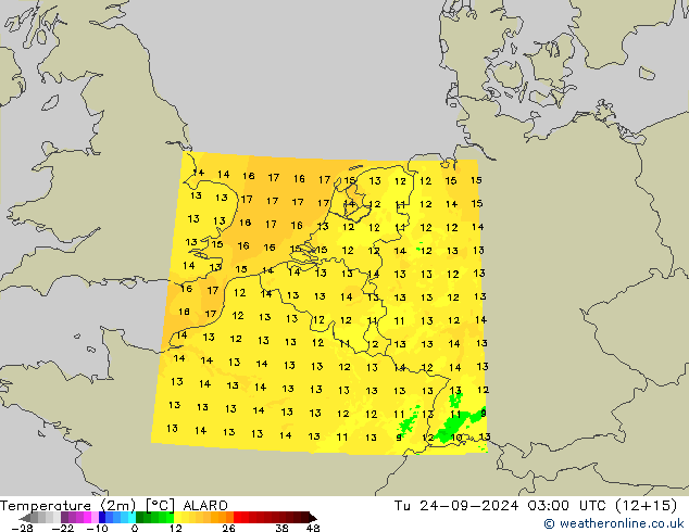 Temperatura (2m) ALARO mar 24.09.2024 03 UTC