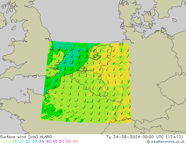 Surface wind ALARO Tu 24.09.2024 00 UTC