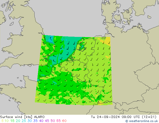 Vento 10 m ALARO mar 24.09.2024 09 UTC