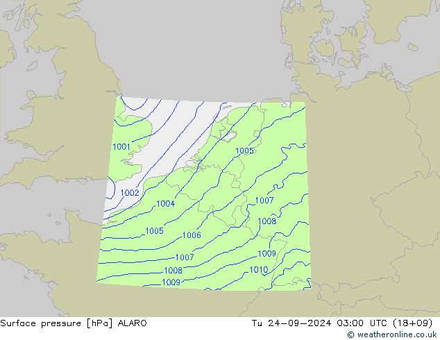 Surface pressure ALARO Tu 24.09.2024 03 UTC