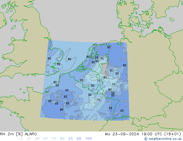 RH 2m ALARO Mo 23.09.2024 19 UTC