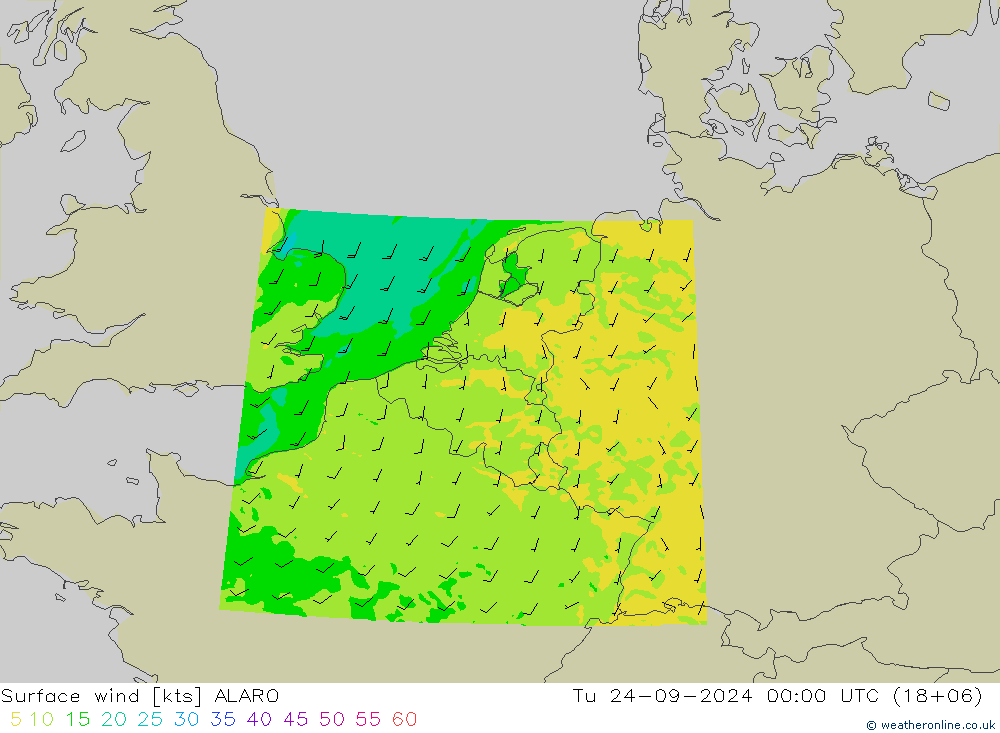 Surface wind ALARO Tu 24.09.2024 00 UTC