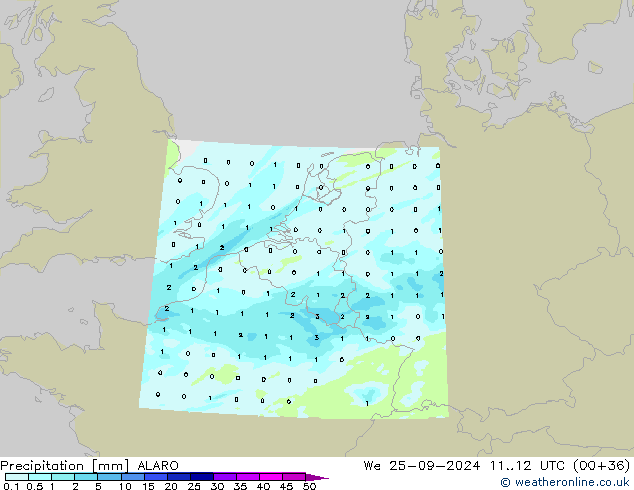 Neerslag ALARO wo 25.09.2024 12 UTC