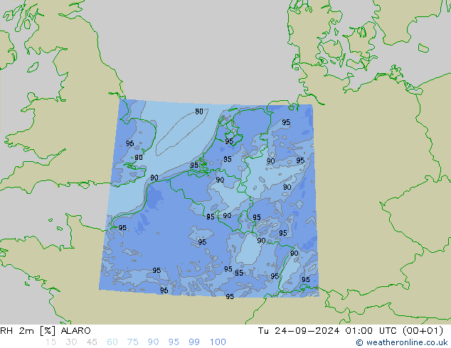 RH 2m ALARO вт 24.09.2024 01 UTC