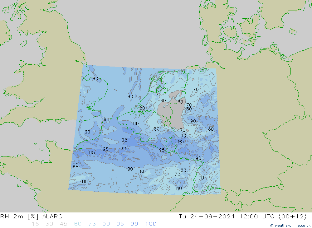 RH 2m ALARO Tu 24.09.2024 12 UTC