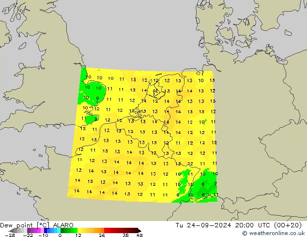 Dew point ALARO Tu 24.09.2024 20 UTC