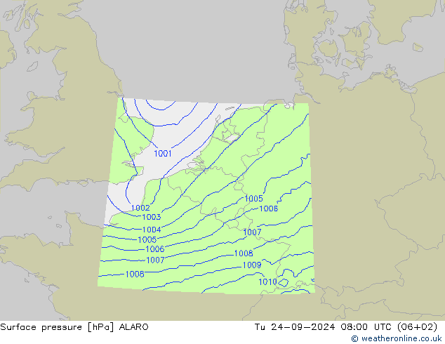 Surface pressure ALARO Tu 24.09.2024 08 UTC