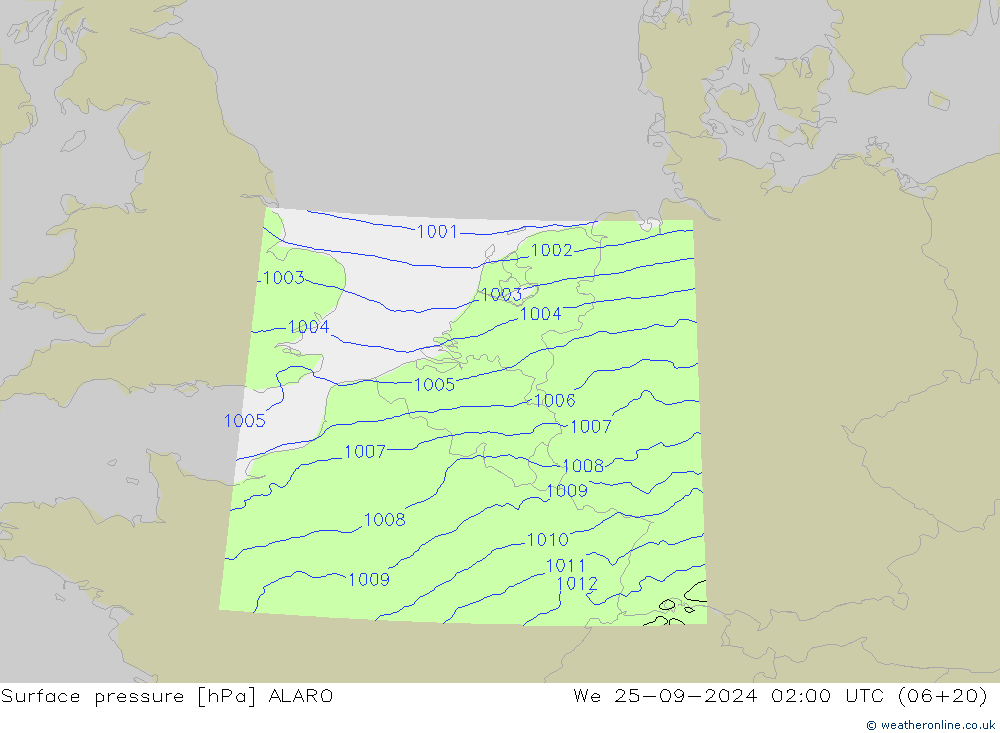 Yer basıncı ALARO Çar 25.09.2024 02 UTC