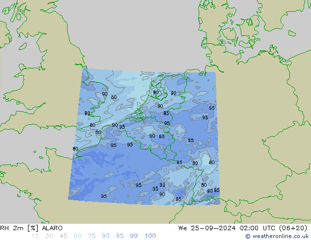 RH 2m ALARO śro. 25.09.2024 02 UTC