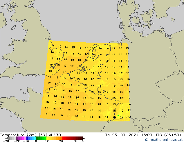 Temperature (2m) ALARO Th 26.09.2024 18 UTC