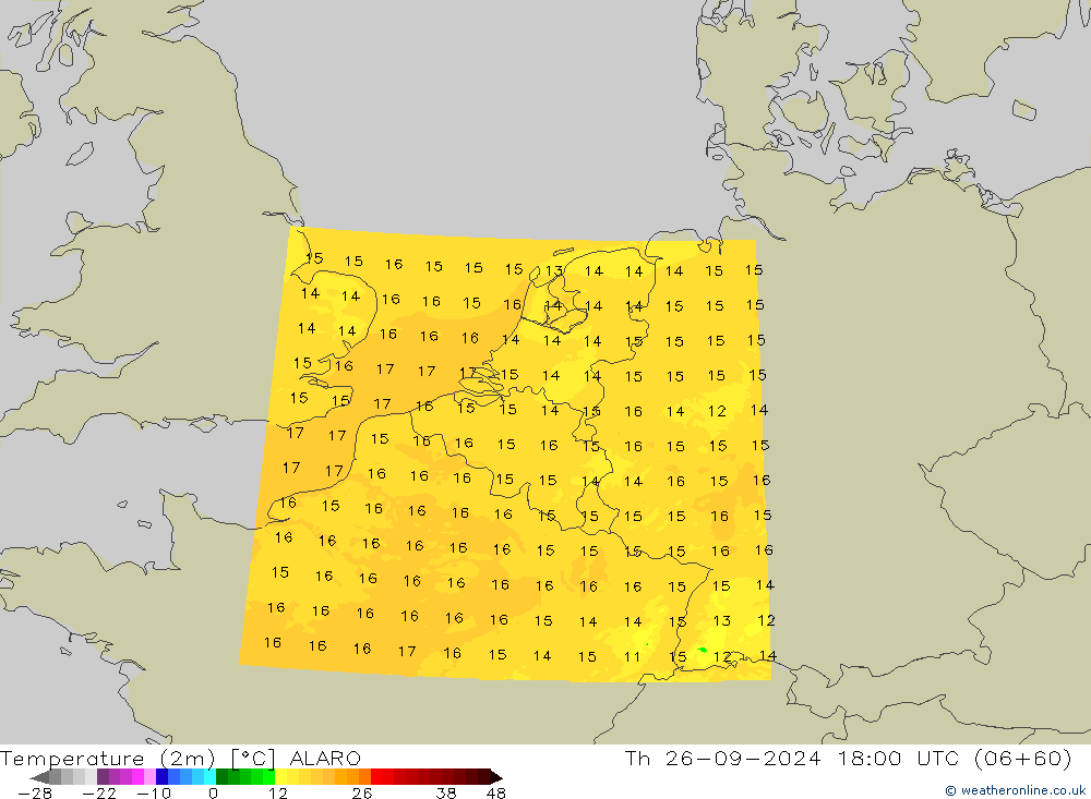 Temperature (2m) ALARO Th 26.09.2024 18 UTC