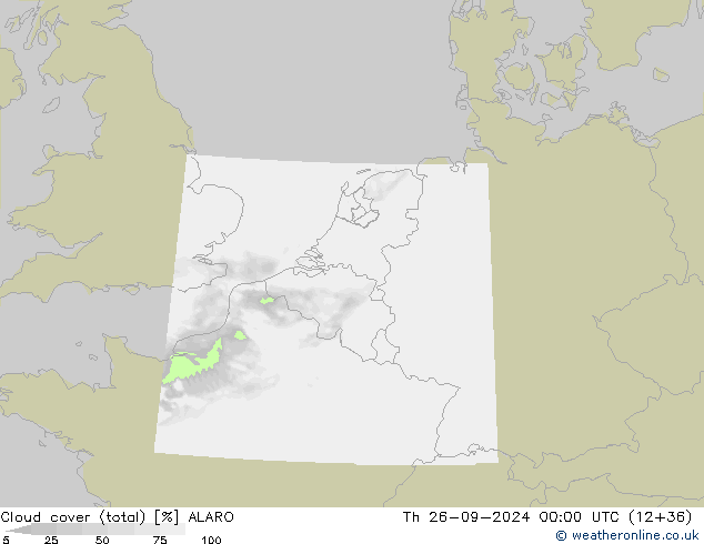 Cloud cover (total) ALARO Th 26.09.2024 00 UTC