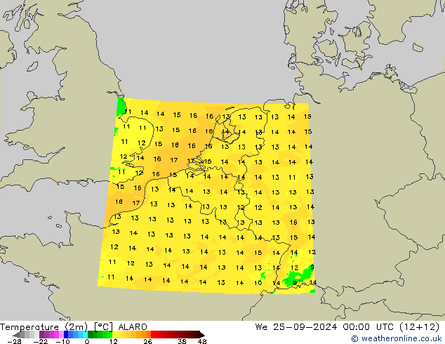 Temperatura (2m) ALARO Qua 25.09.2024 00 UTC