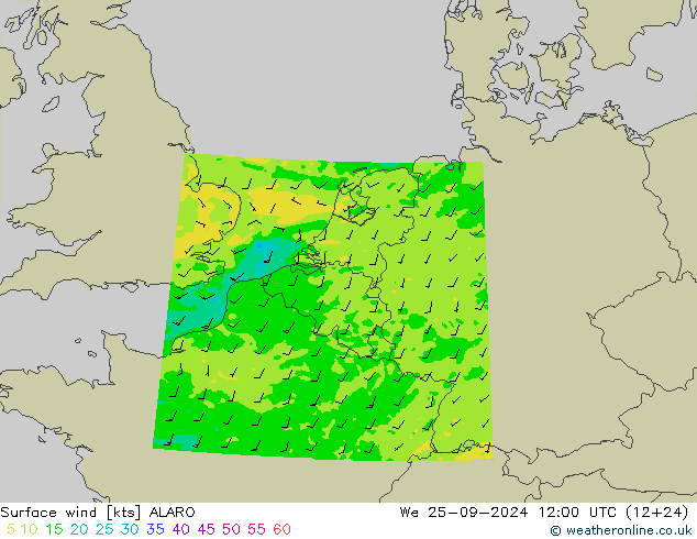 Viento 10 m ALARO mié 25.09.2024 12 UTC