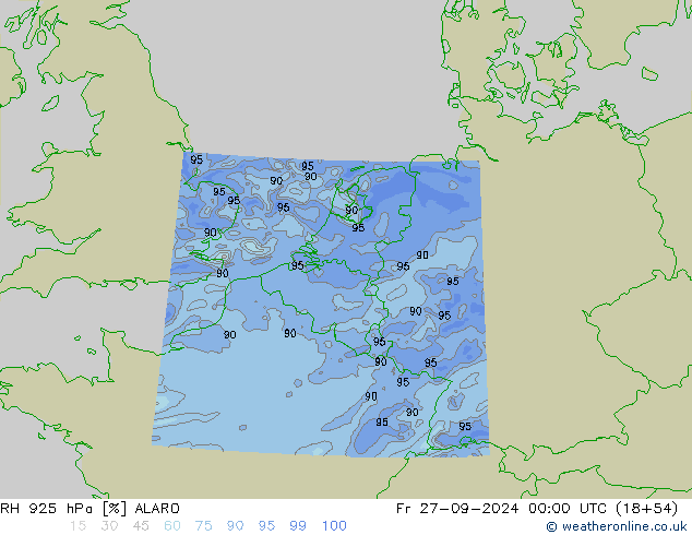 RH 925 hPa ALARO Sex 27.09.2024 00 UTC