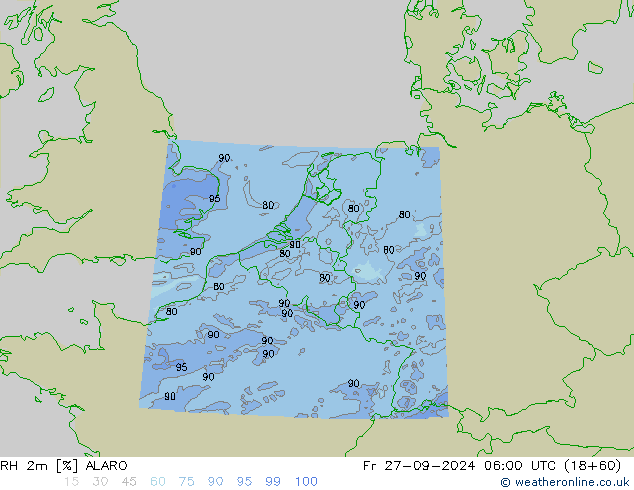 Humidité rel. 2m ALARO ven 27.09.2024 06 UTC