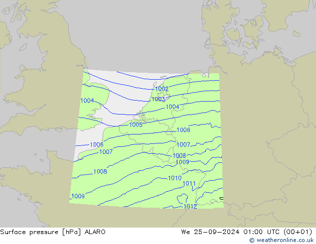 Surface pressure ALARO We 25.09.2024 01 UTC