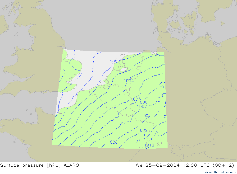 приземное давление ALARO ср 25.09.2024 12 UTC