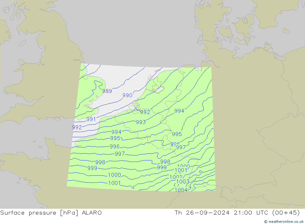 Surface pressure ALARO Th 26.09.2024 21 UTC