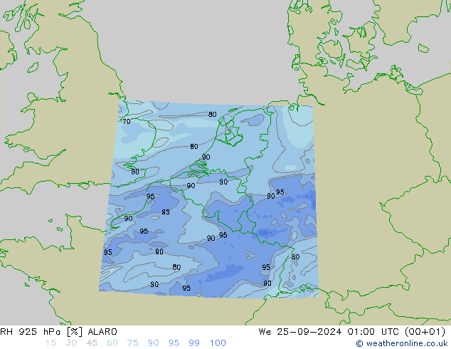 RV 925 hPa ALARO wo 25.09.2024 01 UTC