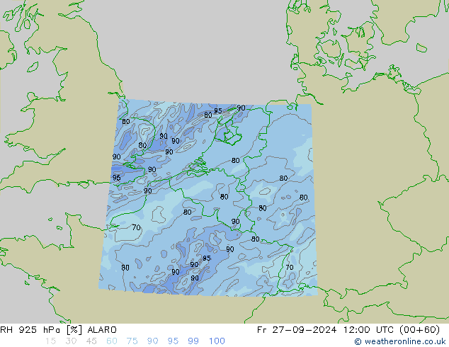 RH 925 гПа ALARO пт 27.09.2024 12 UTC