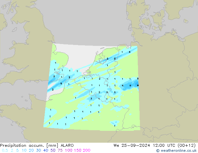 Precipitation accum. ALARO We 25.09.2024 12 UTC