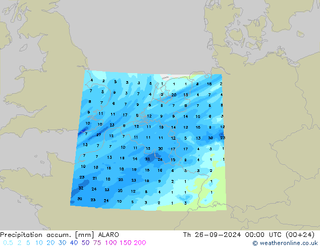 Precipitation accum. ALARO Th 26.09.2024 00 UTC