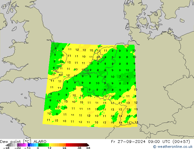 Dew point ALARO Fr 27.09.2024 09 UTC