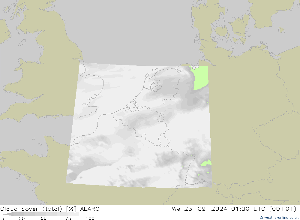 zachmurzenie (suma) ALARO śro. 25.09.2024 01 UTC