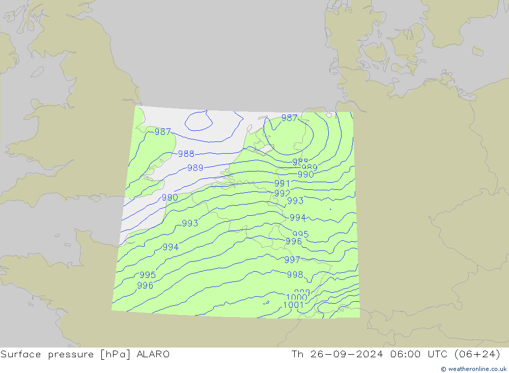 Surface pressure ALARO Th 26.09.2024 06 UTC