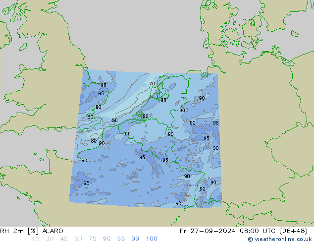 Humidité rel. 2m ALARO ven 27.09.2024 06 UTC