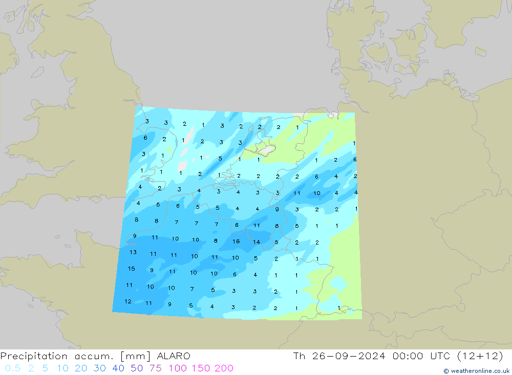 Precipitation accum. ALARO Th 26.09.2024 00 UTC