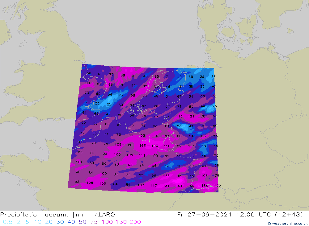 Precipitation accum. ALARO Fr 27.09.2024 12 UTC