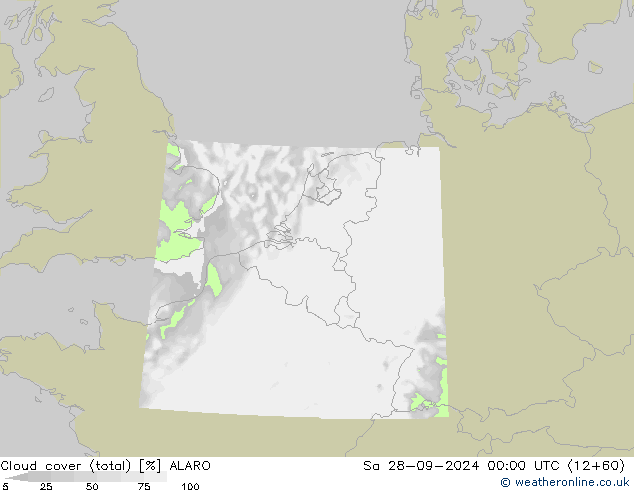 Cloud cover (total) ALARO So 28.09.2024 00 UTC