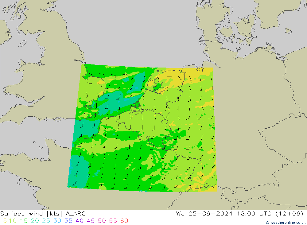 Rüzgar 10 m ALARO Çar 25.09.2024 18 UTC