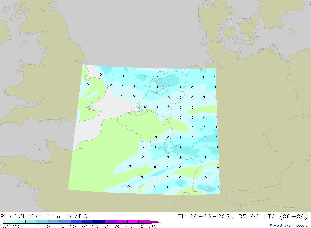 降水 ALARO 星期四 26.09.2024 06 UTC