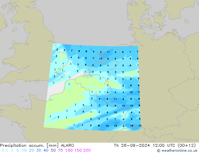 Precipitation accum. ALARO чт 26.09.2024 12 UTC