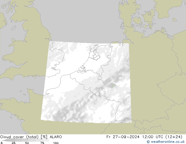 Cloud cover (total) ALARO Fr 27.09.2024 12 UTC