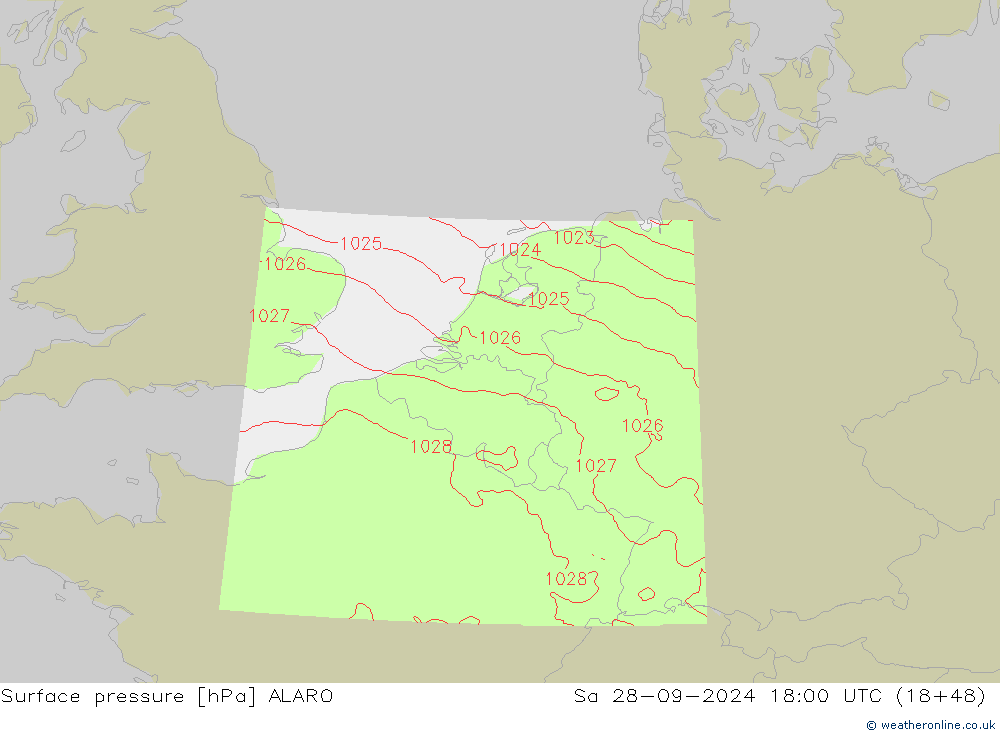 Surface pressure ALARO Sa 28.09.2024 18 UTC