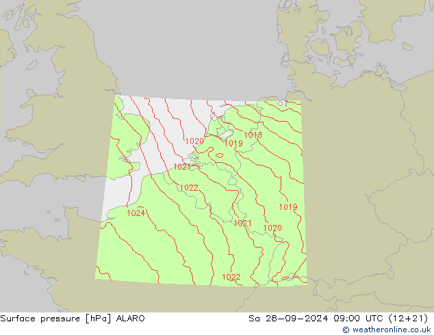 地面气压 ALARO 星期六 28.09.2024 09 UTC