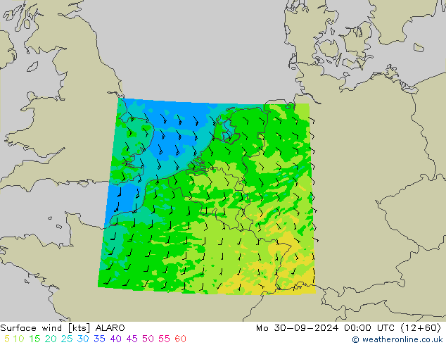 Wind 10 m ALARO ma 30.09.2024 00 UTC