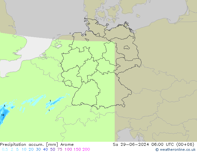 Totale neerslag Arome za 29.06.2024 06 UTC