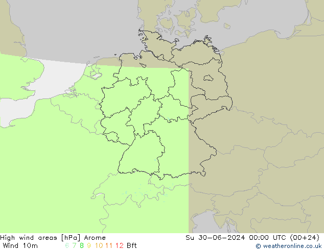 Windvelden Arome zo 30.06.2024 00 UTC
